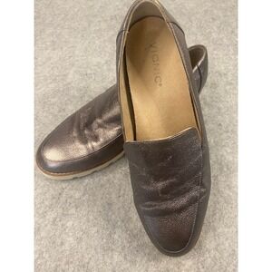 Vionic Kensley Metallic Pewter Leather Loafer‎ Flats Shoes Womans Size 9.5